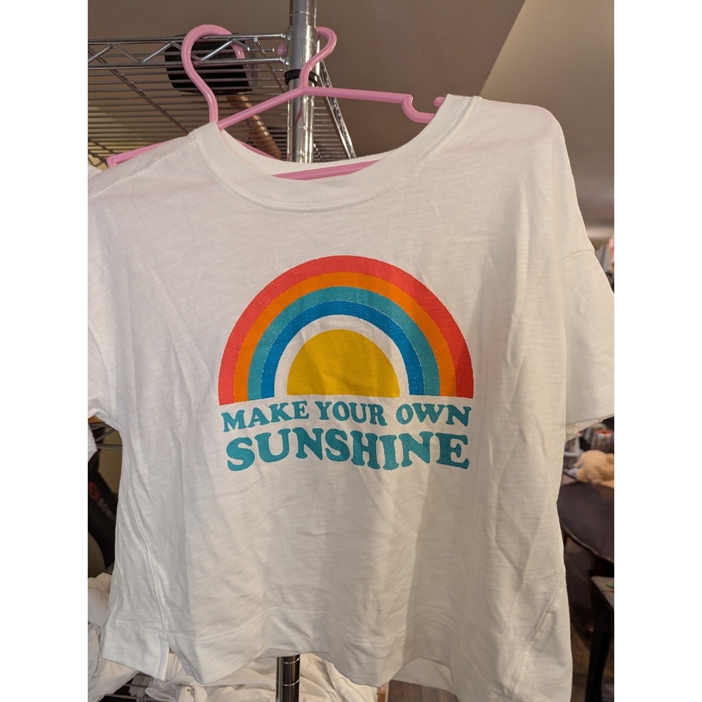 Old Navy Girl Short Sleeve White Crop Shirt Make Your Own Sunshine Size XL 14-16